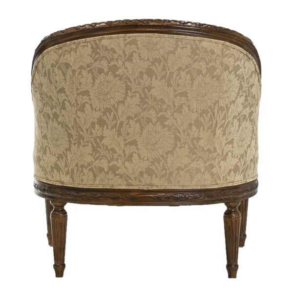 Louis XVI Style Tub Chair in Floral Damask Upholstery - Image 4