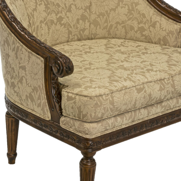 Louis XVI Style Tub Chair in Floral Damask Upholstery - Image 6