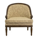 Louis XVI Style Tub Chair in Floral Damask Upholstery