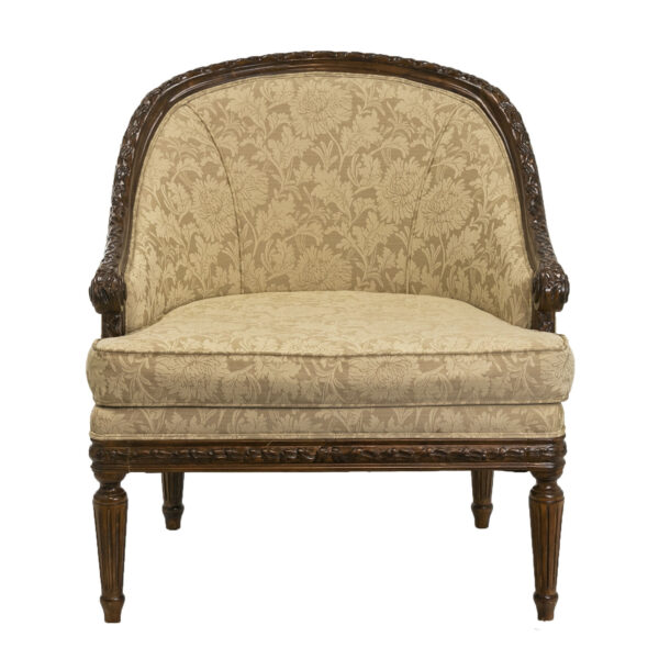 Louis XVI Style Tub Chair in Floral Damask Upholstery - Image 1