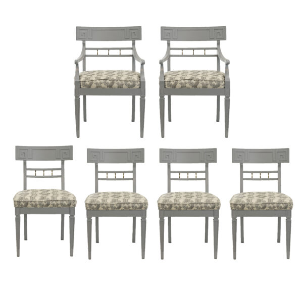 Set of 6 Vintage Grey Painted Dining Chairs - Image 1