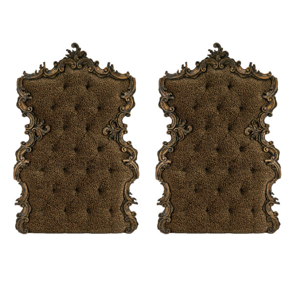 Pair of Twin Size Gold Framed Tufted Leopard Print Wall Mounted Headboards - Image 1