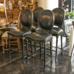 Set of 4 Black Leather Counter Stools with Beaded Backs - Image 8
