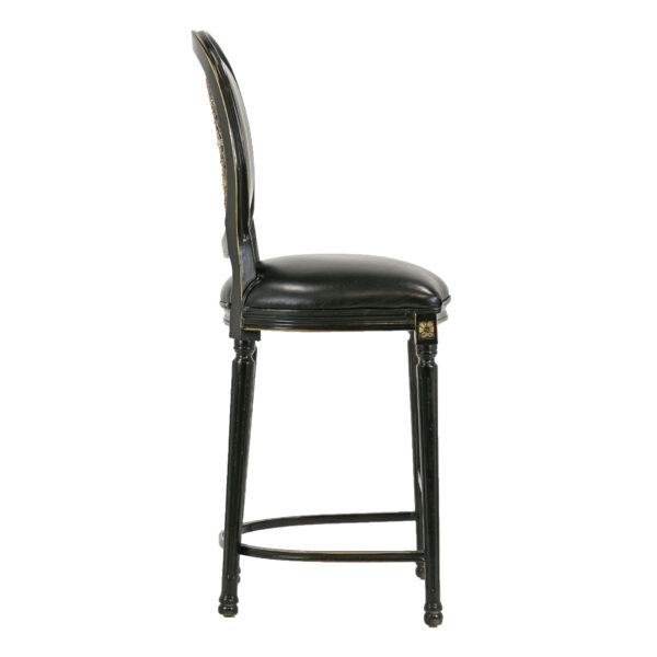 Set of 4 Black Leather Counter Stools with Beaded Backs - Image 4