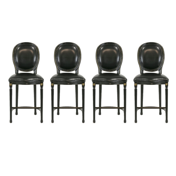 Set of 4 Black Leather Counter Stools with Beaded Backs - Image 1