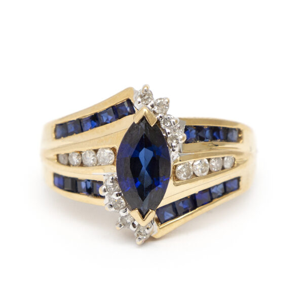 Sapphire, Diamond, and Spinel Ring in 14 Karat Gold - Image 1