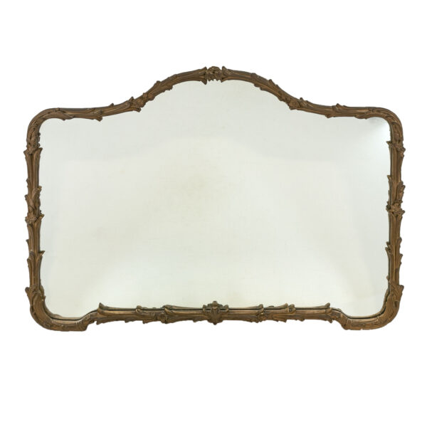 Burnished Gold Framed Mantle Mirror with Carved Flowers - Image 1