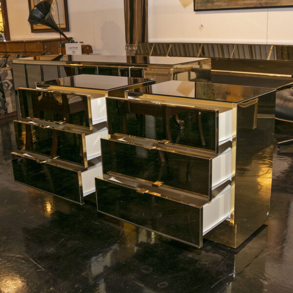 Pair of Vintage ELLO Mirror and Brass 3 Drawer Nightstands - Image 4