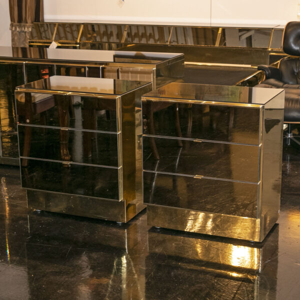 Pair of Vintage ELLO Mirror and Brass 3 Drawer Nightstands - Image 3