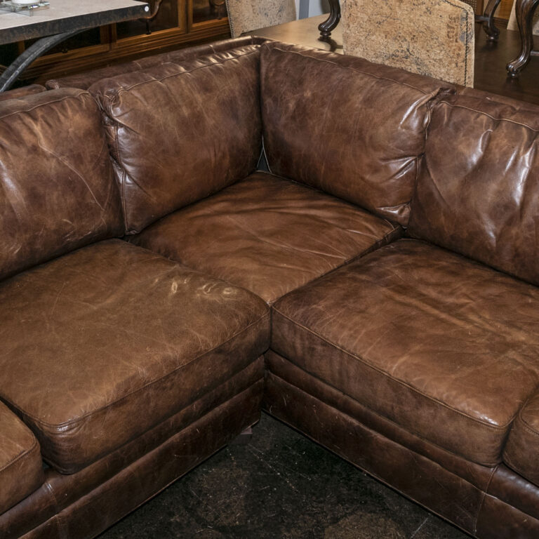 2 Piece Brown Leather Sectional with Track Arms | Grandview Mercantile