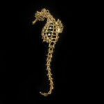 Articulated Seahorse Pin with Emerald and Diamond Accents in 14 Karat Yellow Gold - Image 2
