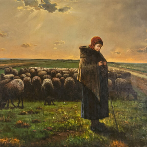 Original Oil on Canvas “Shepherd with Flock” - Image 2