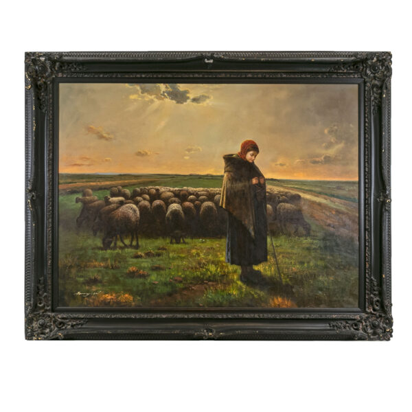 Original Oil on Canvas “Shepherd with Flock” - Image 1
