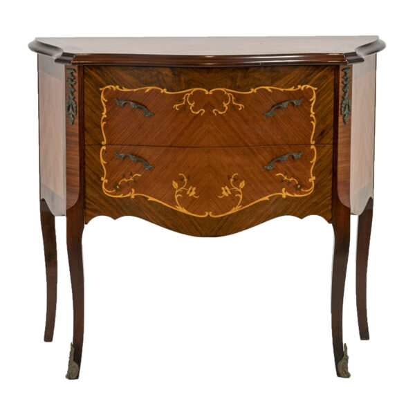French Louis XV Style Two Drawer Bookmatched Stand - Image 1