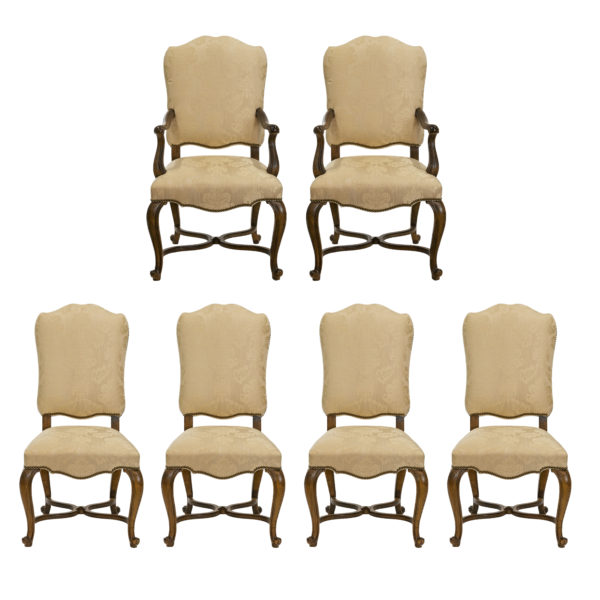 Set of 6 BAKER Dining Chairs in Cream Damask - Image 1