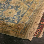 8’7” x 11’9” Hand Knotted Wool Rug in Olive, Navy, Gold Foliate Pattern - Image 6