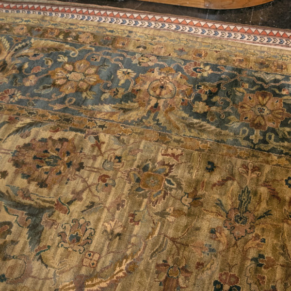 8’7” x 11’9” Hand Knotted Wool Rug in Olive, Navy, Gold Foliate Pattern - Image 4