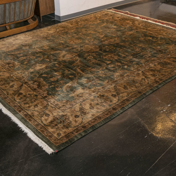 8’11” x 10’10” Hand Knotted Wool Rug in Green, Gold, Tan Foliate Pattern - Image 2