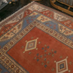 9’1” x 10’11” Hand Knotted Wool Rug in Orange, Tan, Blue Southwestern Pattern - Image 4