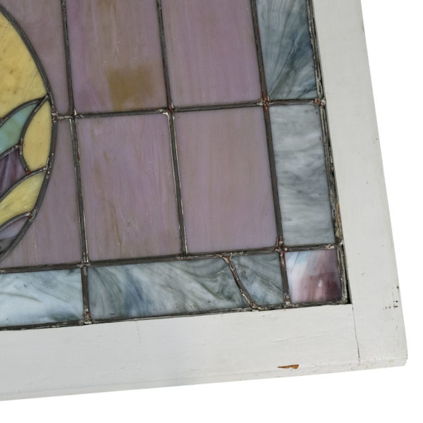 Antique Stained Leaded Glass Window in Wood Frame - Image 5