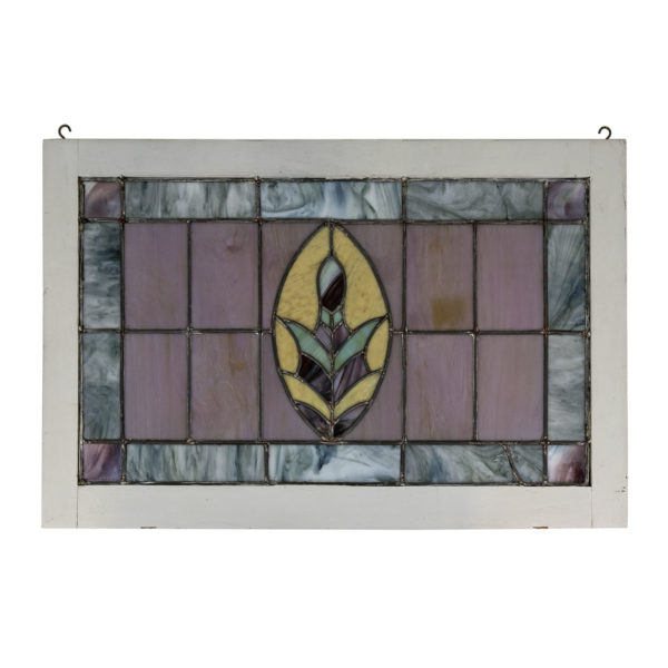 Antique Stained Leaded Glass Window in Wood Frame - Image 1