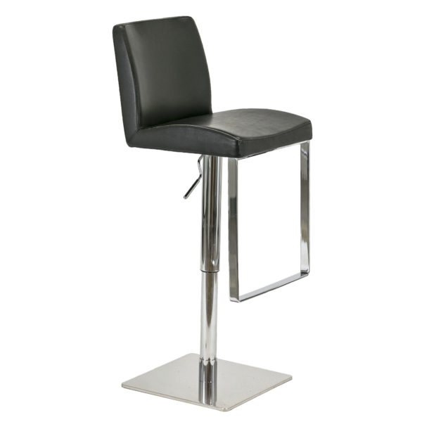 Set of 4 Black Leather and Stainless Steel Hydraulic Stools - Image 3