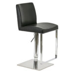 Set of 4 Black Leather and Stainless Steel Hydraulic Stools - Image 2