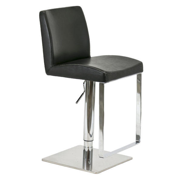 Set of 4 Black Leather and Stainless Steel Hydraulic Stools - Image 2