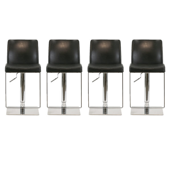 Set of 4 Black Leather and Stainless Steel Hydraulic Stools - Image 1