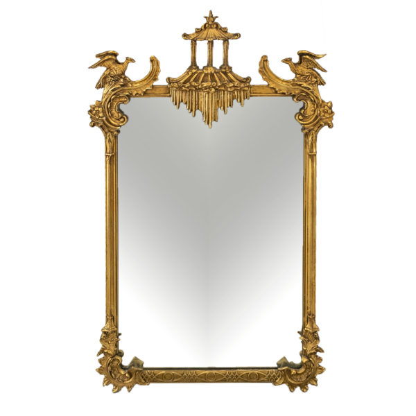 Vintage Gold Gilt Pagoda Mirror with Phoenix Circa 1930s - Image 1