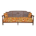 Vintage French Style Cane Back Settee with Urn Medallion and Floral Upholstery