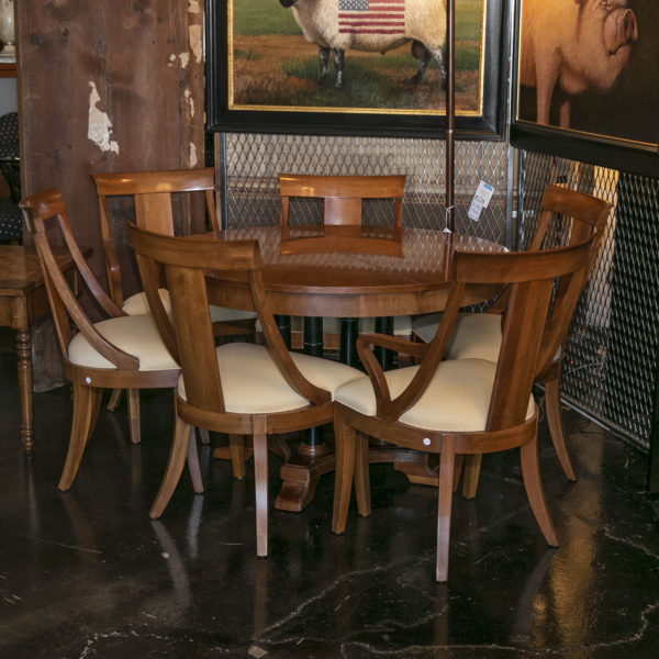 ETHAN ALLEN Medallion Collection Round Dining Table with 6 Chairs and 2-18” Leaves - Image 10
