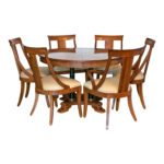ETHAN ALLEN Medallion Collection Round Dining Table with 6 Chairs and 2-18” Leaves