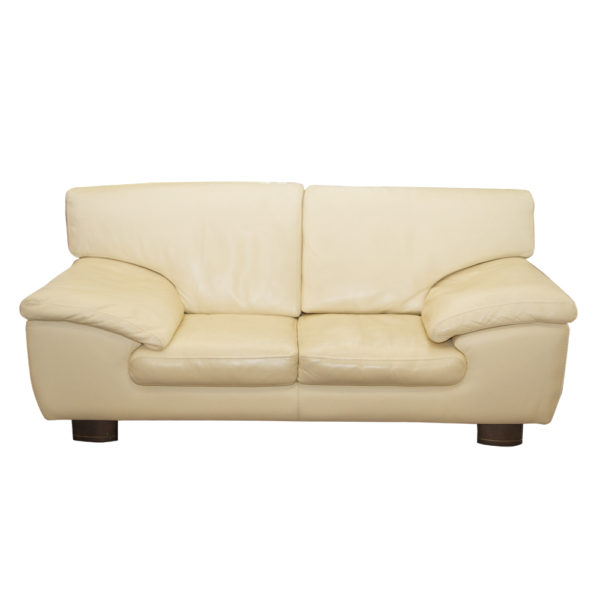 ROCHE BOBOIS Cream Leather Loveseat - Image 1