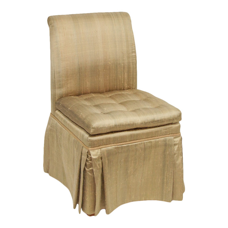 Pair of Skirted Parsons Chairs in Slubbed Gold Silk Upholstery ...