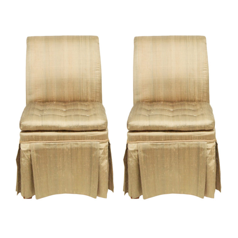 Pair of Skirted Parsons Chairs in Slubbed Gold Silk Upholstery ...