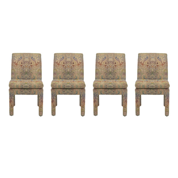 Set of 4 Parsons Chairs Upholstered in Colorful Tapestry - Image 1