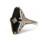 Art Deco Etched Onyx and Sterling Silver Ring - Image 6