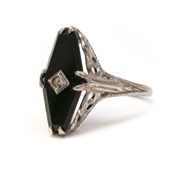 Art Deco Etched Onyx and Sterling Silver Ring - Image 6