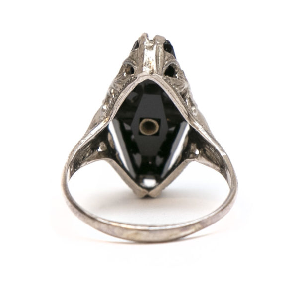 Art Deco Etched Onyx and Sterling Silver Ring - Image 4