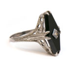 Art Deco Etched Onyx and Sterling Silver Ring - Image 2