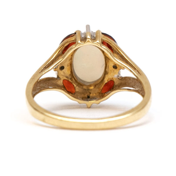 Opal, Garnet, and Diamond Accent Ring in 10 Karat Gold - Image 4