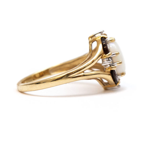 Opal, Garnet, and Diamond Accent Ring in 10 Karat Gold - Image 3