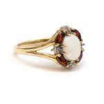 Opal, Garnet, and Diamond Accent Ring in 10 Karat Gold - Image 2