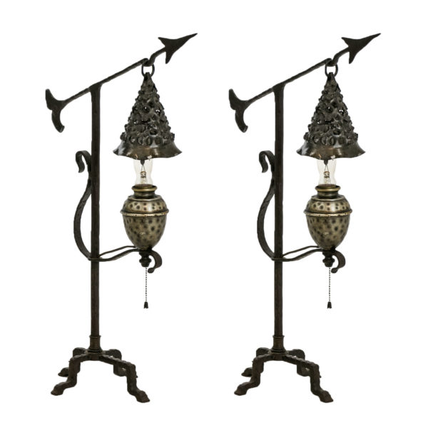 Pair of ARTS & CRAFTS Tin Shade Gothic Storybook Lamps - Image 1