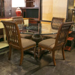 BERNHARDT Round Glass Top Dining Table on Fluted Base with 4 Ellipse Back Dining Chairs - Image 11