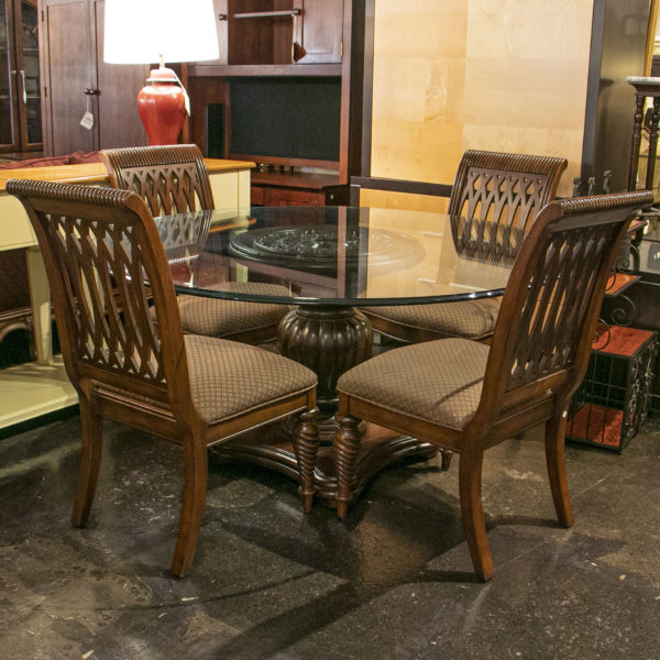 BERNHARDT Round Glass Top Dining Table on Fluted Base with 4 Ellipse Back Dining Chairs - Image 11