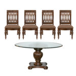 BERNHARDT Round Glass Top Dining Table on Fluted Base with 4 Ellipse Back Dining Chairs