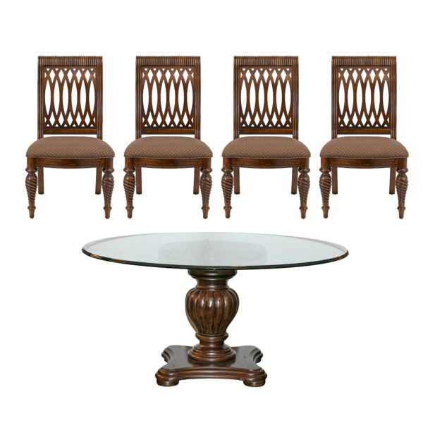 BERNHARDT Round Glass Top Dining Table on Fluted Base with 4 Ellipse Back Dining Chairs - Image 1