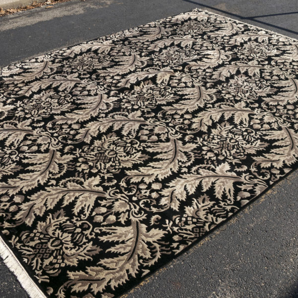 10’0” x 13’ 5” Hand Knotted Wool Rug in Black and Beige - Image 3